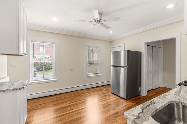 Interior, Kitchen, Recessed Lighting, Wood Texture Flooring