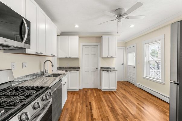 Interior, Kitchen, Recessed Lighting, Wood Texture Flooring