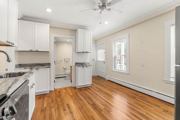 Interior, Kitchen, Recessed Lighting, Wood Texture Flooring