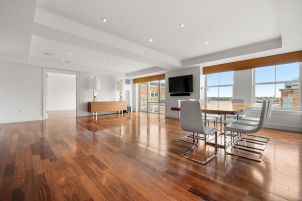 Dining room, Interior, Recessed Lighting, Wood Texture Flooring