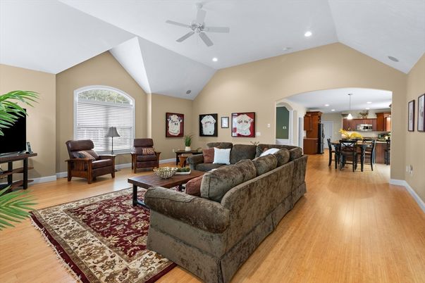 Dining room, Interior, Kitchen, Living room, Pendant Lights, Recessed Lighting, Wood Texture Flooring