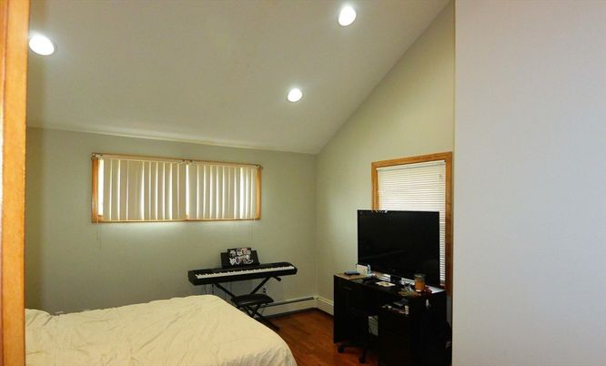 Bedroom, Interior, Recessed Lighting, Wood Texture Flooring