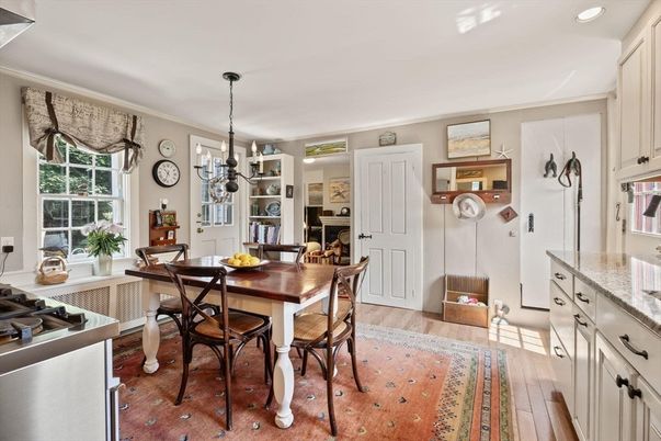 Dining room, Interior, Pendant Lights, Wood Texture Flooring