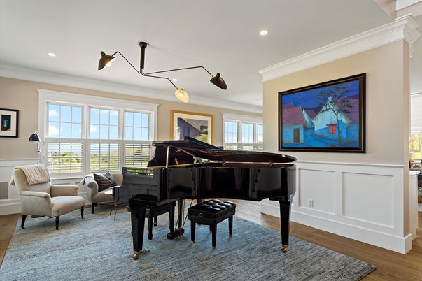 Interior, Living room, Piano, Recessed Lighting, Wood Texture Flooring