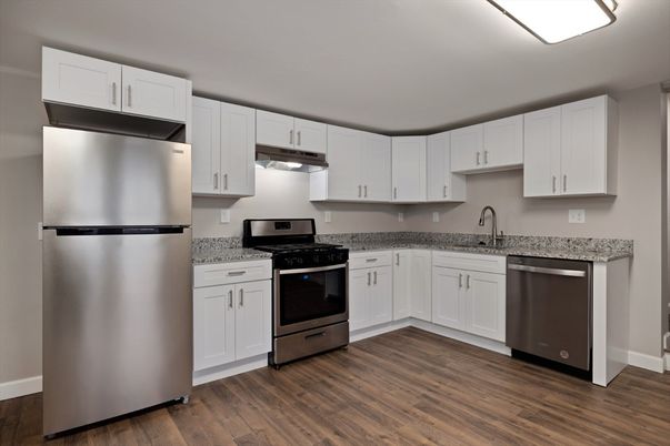 Interior, Kitchen, Stainless Steel Appliances, Wood Texture Flooring