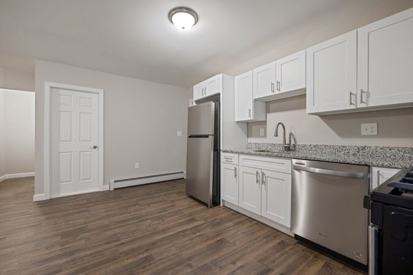 Interior, Kitchen, Stainless Steel Appliances, Wood Texture Flooring
