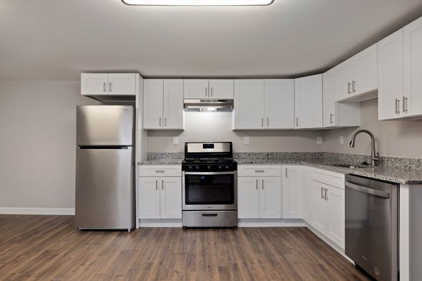 Interior, Kitchen, Stainless Steel Appliances, Wood Texture Flooring