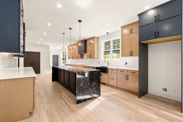 Interior, Kitchen, Pendant Lights, Recessed Lighting, Wood Texture Flooring