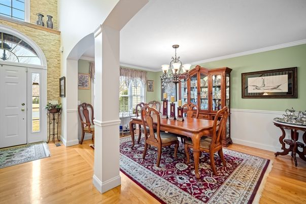 Chandelier, Dining room, Interior, Wood Texture Flooring