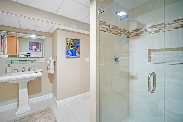 Bathroom, Glass Shower, Interior, Recessed Lighting
