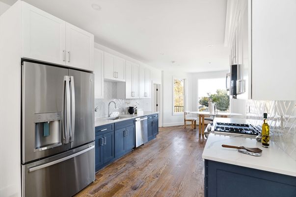 Dining room, Interior, Kitchen, Recessed Lighting, Stainless Steel Appliances, Wood Texture Flooring
