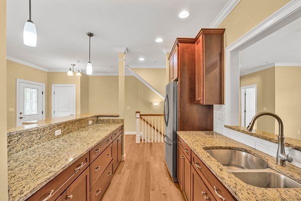 Interior, Kitchen, Pendant Lights, Recessed Lighting, Wood Texture Flooring