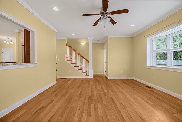 Empty room, Interior, Recessed Lighting, Wood Texture Flooring