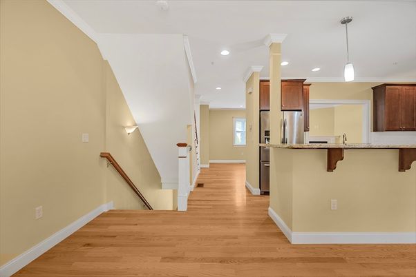 Interior, Kitchen, Pendant Lights, Recessed Lighting, Wood Texture Flooring