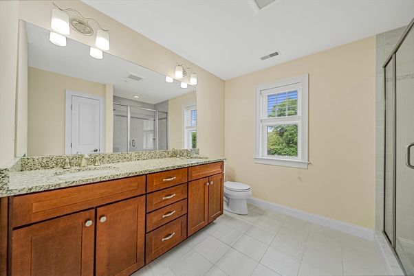 Bathroom, Dual Sink Vanities, Glass Shower, Interior, Recessed Lighting