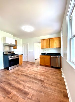 Interior, Kitchen, Stainless Steel Appliances, Wood Texture Flooring