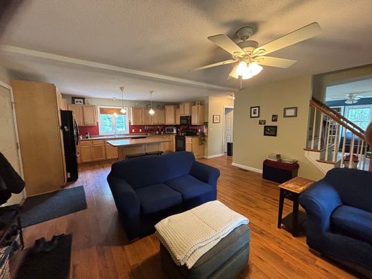 Interior, Kitchen, Living room, Pendant Lights, Wood Texture Flooring