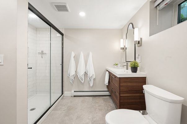 Bathroom, Glass Shower, Interior, Recessed Lighting