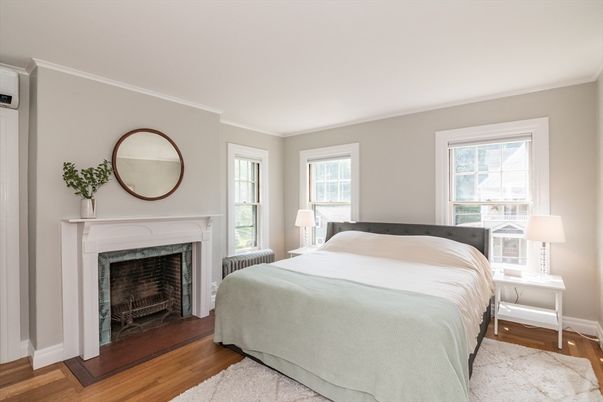 Bedroom, Fireplace, Interior, Wood Texture Flooring