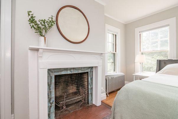 Bedroom, Fireplace, Interior, Wood Texture Flooring