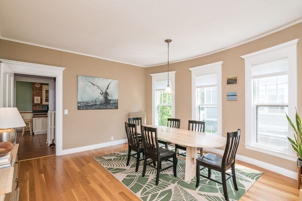 Dining room, Interior, Pendant Lights, Wood Texture Flooring