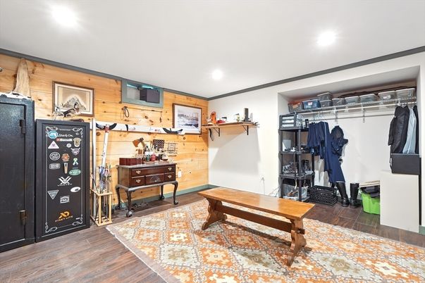 Interior, Recessed Lighting, Wood Texture Flooring, Wooden Walls