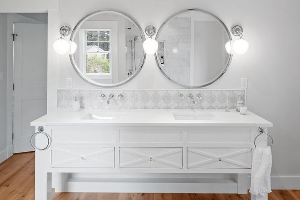 Bathroom, Dual Sink Vanities, Interior, Wood Texture Flooring