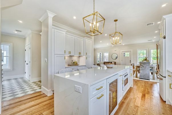 Interior, Kitchen, Pendant Lights, Recessed Lighting, Wood Texture Flooring