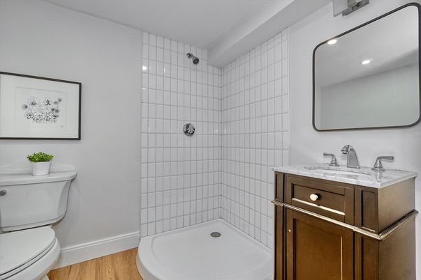 Bathroom, Interior, Recessed Lighting, Wood Texture Flooring