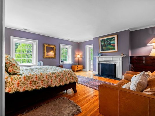 Bedroom, Fireplace, Interior, Wood Texture Flooring