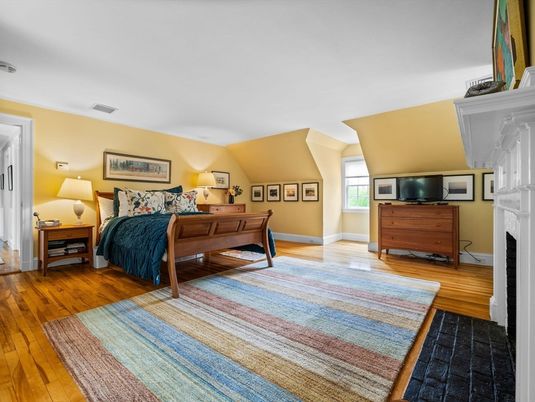 Bedroom, Fireplace, Interior, Wood Texture Flooring