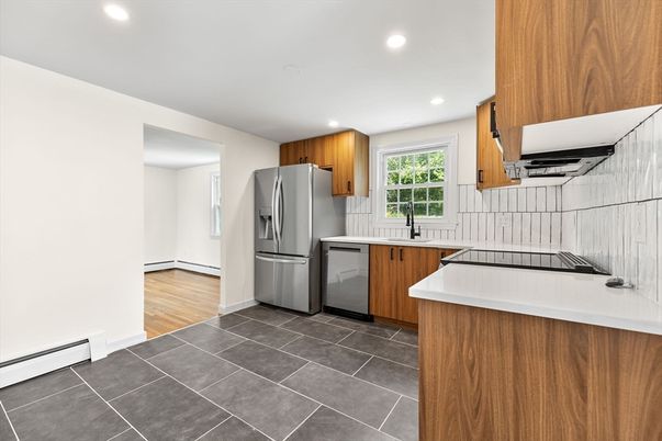 Interior, Kitchen, Recessed Lighting, Wood Texture Flooring
