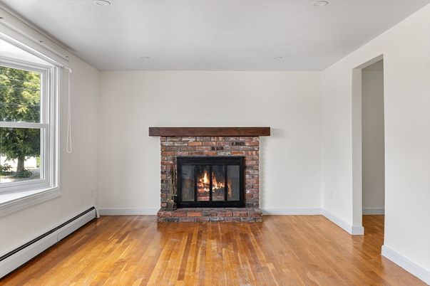 Fireplace, Interior, Recessed Lighting, Wood Texture Flooring