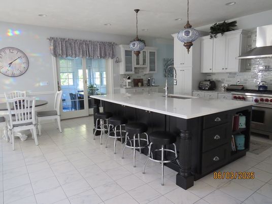 Dining room, Interior, Kitchen, Marble, Pendant Lights, Recessed Lighting, Stainless Steel Appliances