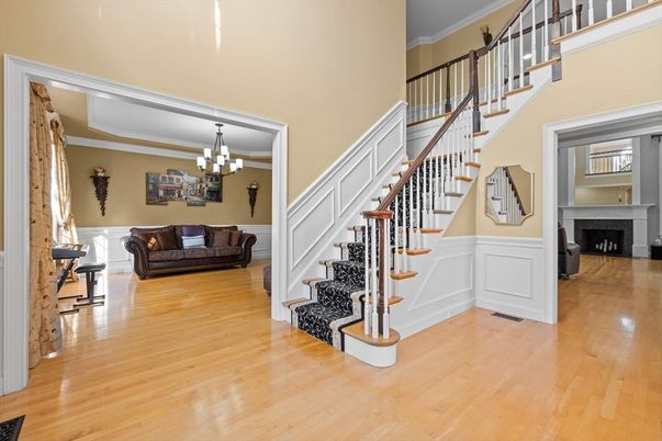 Chandelier, Fireplace, Interior, Wood Texture Flooring