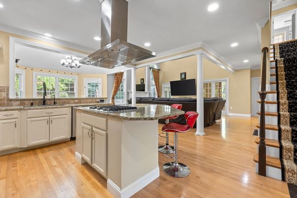 Chandelier, Interior, Kitchen, Recessed Lighting, Wood Texture Flooring