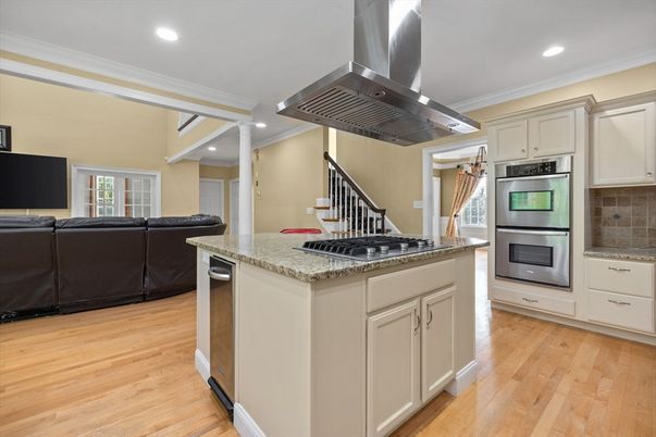 Interior, Kitchen, Living room, Recessed Lighting, Stainless Steel Appliances, Wood Texture Flooring