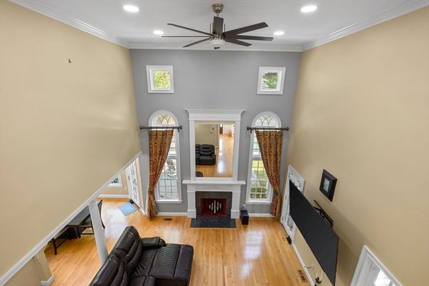 Fireplace, Interior, Recessed Lighting, Wood Texture Flooring