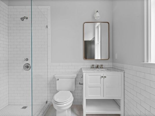 Bathroom, Glass Shower, Interior, Wood Texture Flooring