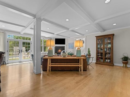 Fireplace, Home Office, Interior, Recessed Lighting, Wood Texture Flooring