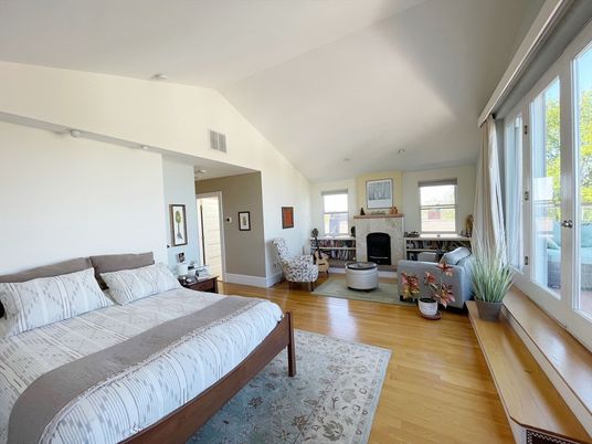 Bedroom, Fireplace, Interior, Wood Texture Flooring