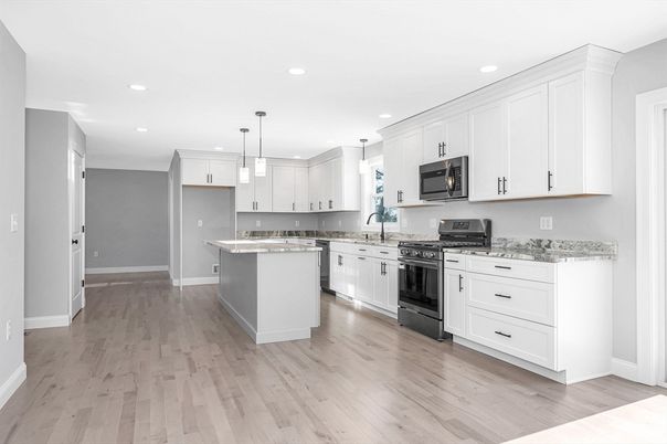 Interior, Kitchen, Pendant Lights, Recessed Lighting, Wood Texture Flooring