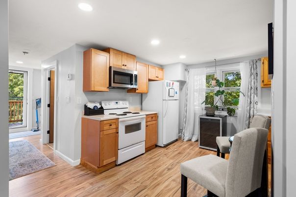 Interior, Kitchen, Recessed Lighting, Wood Texture Flooring