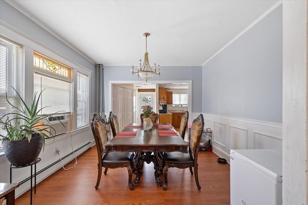 Chandelier, Dining room, Interior, Wood Texture Flooring