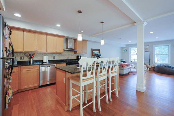 Interior, Kitchen, Living room, Pendant Lights, Recessed Lighting, Stainless Steel Appliances, Wood Texture Flooring