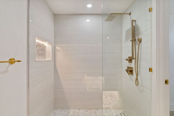 Bathroom, Glass Shower, Interior, Recessed Lighting