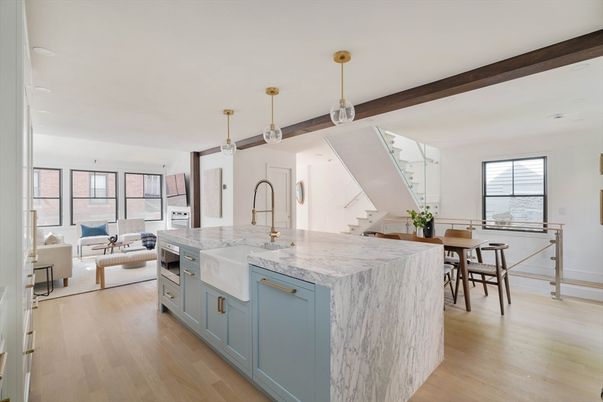 Dining room, Interior, Kitchen, Living room, Pendant Lights, Wooden Beams, Wood Texture Flooring