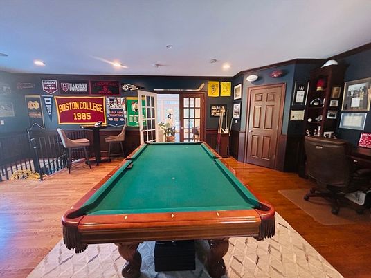 Billiard Table, Game Room, Interior, Recessed Lighting, Wood Texture Flooring