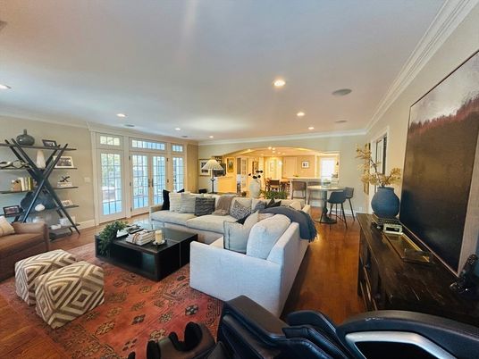 Dining room, Interior, Kitchen, Living room, Recessed Lighting, Wood Texture Flooring