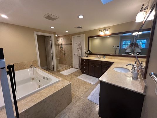Bathroom, Dual Sink Vanities, Glass Shower, Interior, Recessed Lighting
